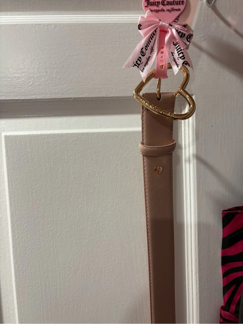 Juicy Couture Blush Pink Belt with Gold Heart Buckle